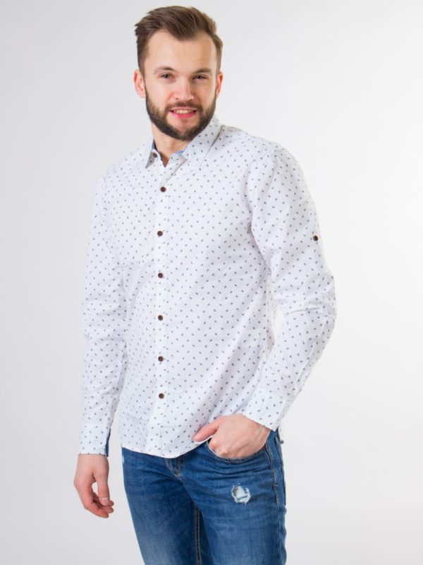 Мужская рубашка ISEE белого цвета в мелкий горошек
