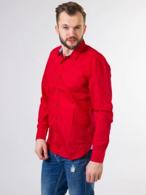 Мужская рубашка ISEE красного цвета в мелкий горошек